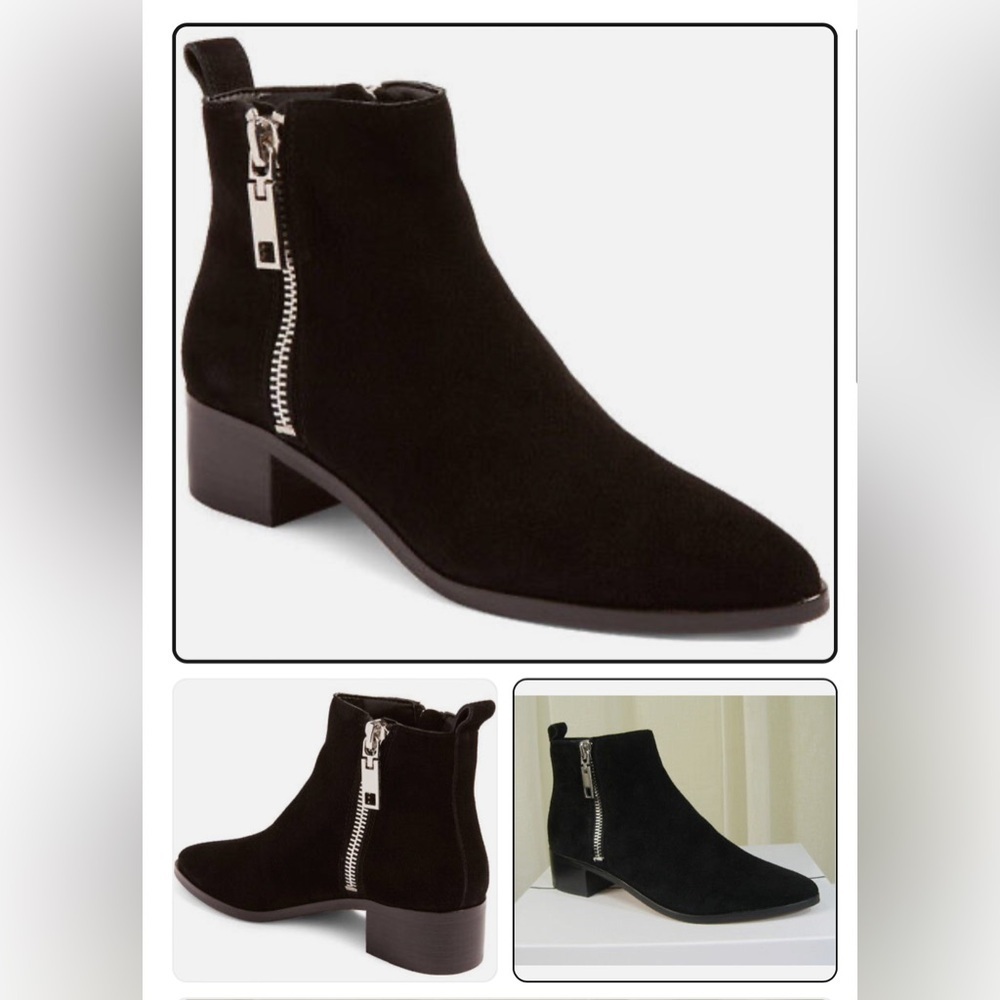 DOLCE VITA Sz 9 Marra Booties Double Zipper Onyx Black Stacked Heel Suede Ankle